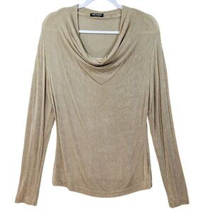 Softwear by Mark Singer Slinky Top Womens‎ M Neutral Tan Knit Cowl Neck Stretch